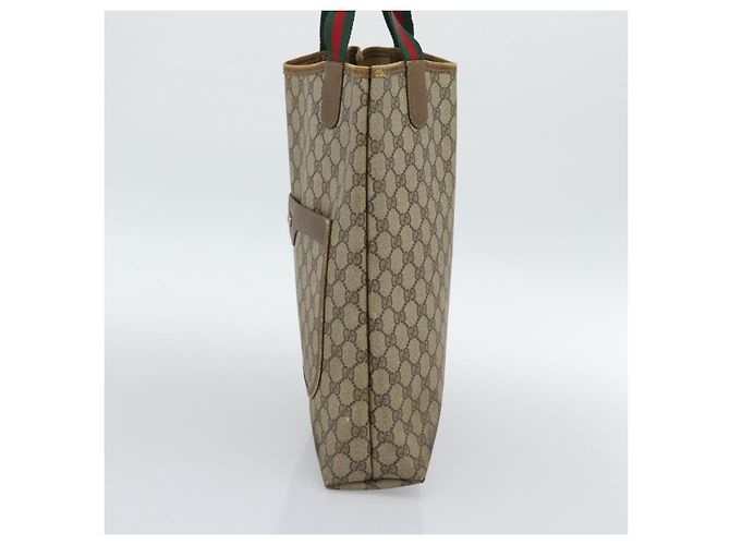 Borsa Tote GUCCI GG Supreme Web Sherry Line PVC Beige Oro Auth ar13997 D'oro - vista 4
