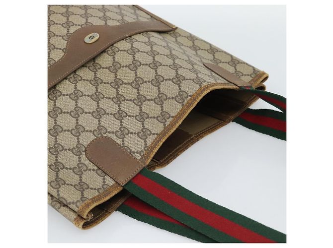 Borsa Tote GUCCI GG Supreme Web Sherry Line PVC Beige Oro Auth ar13997 D'oro - vista 6