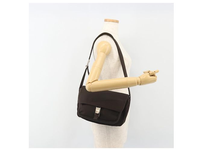 Borsa a Spalla Miu Miu Jersey di Cotone Marrone Argento Auth 191297A - vista 26