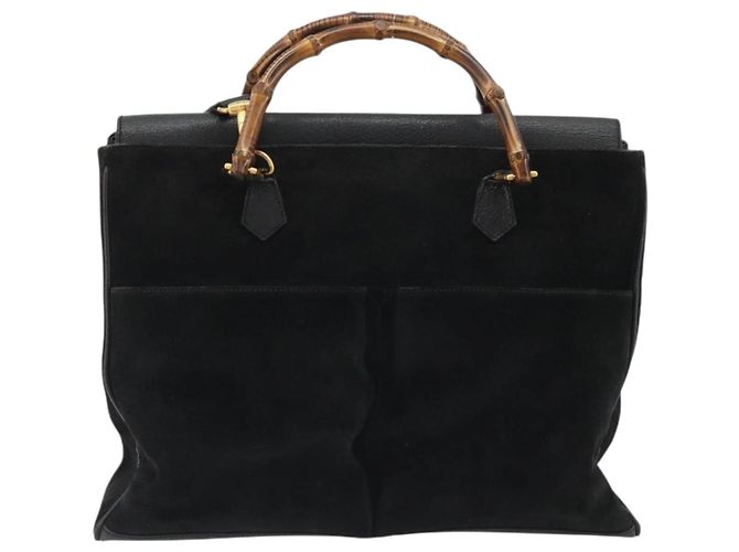 Borsa GUCCI Bamboo scamosciata 2way Nero Oro 002 2855 Auth ka5206 D'oro - vista 13