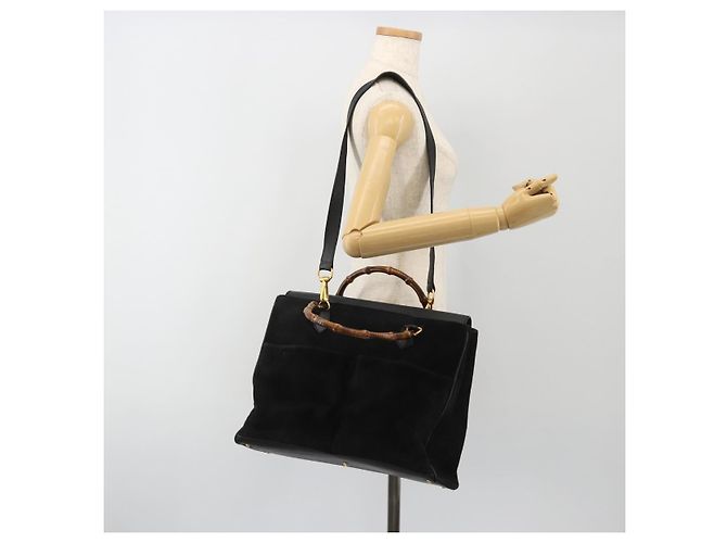 Borsa GUCCI Bamboo scamosciata 2way Nero Oro 002 2855 Auth ka5206 D'oro - vista 28