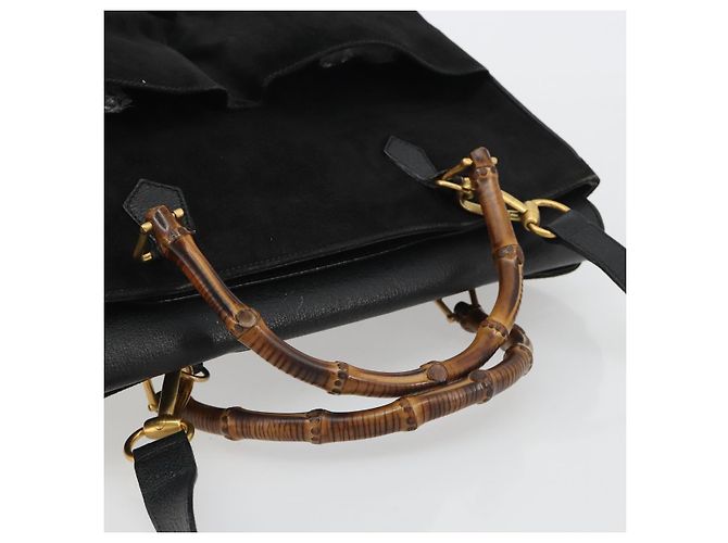 Borsa GUCCI Bamboo scamosciata 2way Nero Oro 002 2855 Auth ka5206 D'oro - vista 7