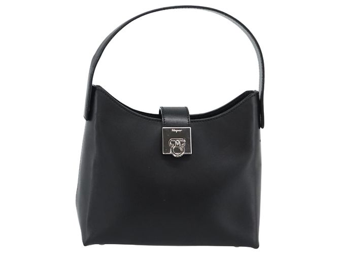 Borsa a mano Salvatore Ferragamo Gancini in pelle nera argento ka5126A - vista 13