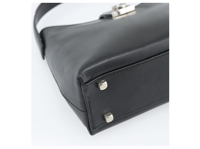Borsa a mano Salvatore Ferragamo Gancini in pelle nera argento ka5126A - vista 14