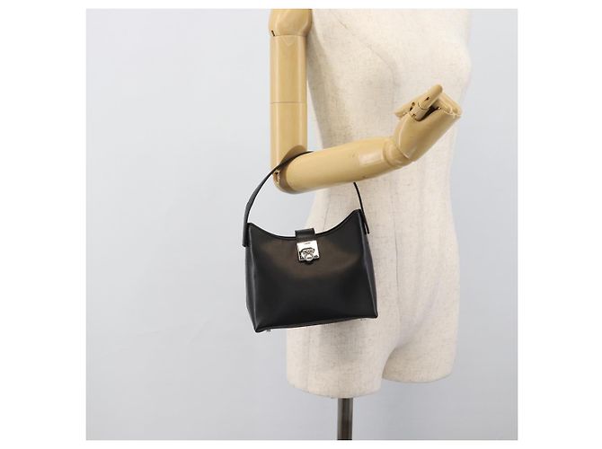 Borsa a mano Salvatore Ferragamo Gancini in pelle nera argento ka5126A - vista 20