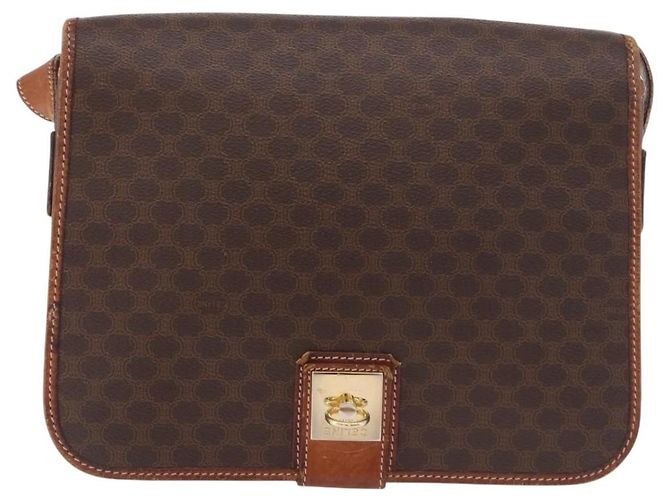 Céline Borsa a tracolla CELINE Macadam PVC Pelle Marrone Oro Auth 191021 D'oro - vista 13
