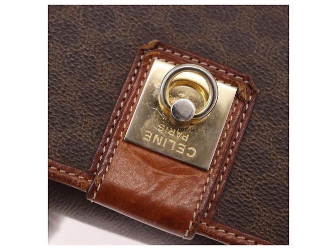 Céline Borsa a tracolla CELINE Macadam PVC Pelle Marrone Oro Auth 191021 D'oro - vista 8