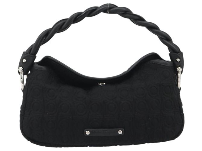 Borsa Salvatore Ferragamo Gancini in Cotone Nero Argento Auth BA13932A - vista 13
