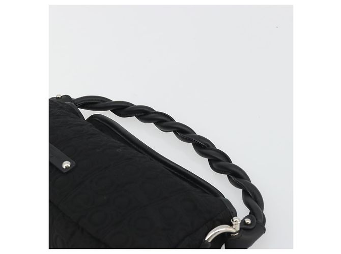 Borsa Salvatore Ferragamo Gancini in Cotone Nero Argento Auth BA13932A - vista 14