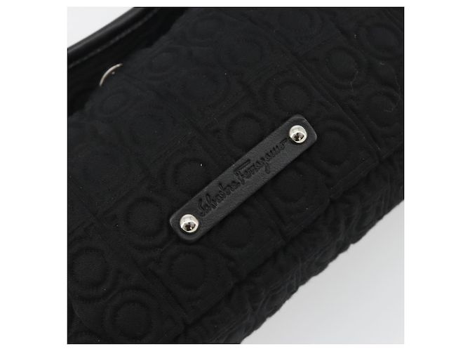 Borsa Salvatore Ferragamo Gancini in Cotone Nero Argento Auth BA13932A - vista 18