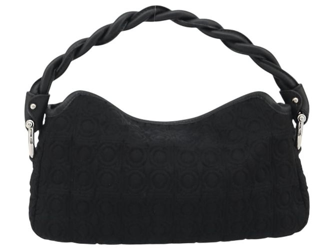 Borsa Salvatore Ferragamo Gancini in Cotone Nero Argento Auth BA13932A - vista 2