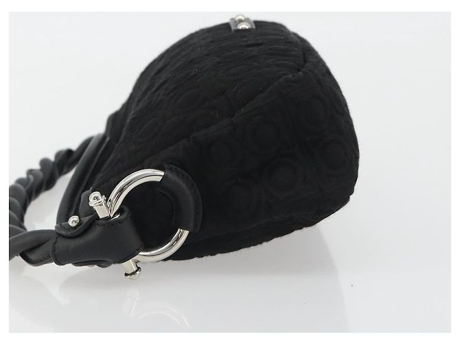 Borsa Salvatore Ferragamo Gancini in Cotone Nero Argento Auth BA13932A - vista 4