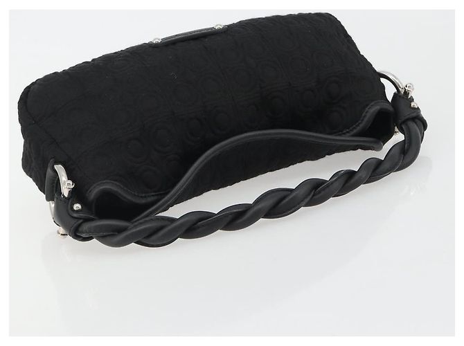Borsa Salvatore Ferragamo Gancini in Cotone Nero Argento Auth BA13932A - vista 7