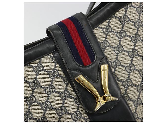 Borsa a tracolla GUCCI GG Supreme in PVC e pelle blu navy e oro Auth 190743 D'oro - vista 14