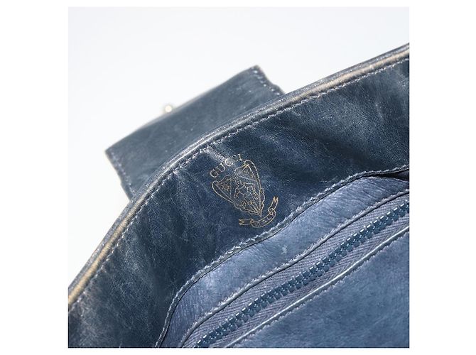 Borsa a tracolla GUCCI GG Supreme in PVC e pelle blu navy e oro Auth 190743 D'oro - vista 15