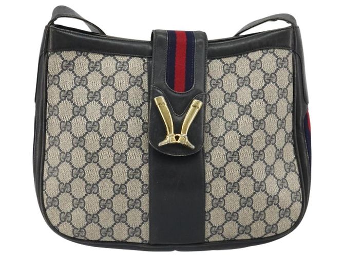 Borsa a tracolla GUCCI GG Supreme in PVC e pelle blu navy e oro Auth 190743 D'oro - vista 2