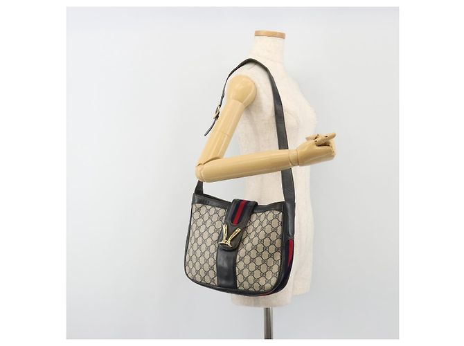 Borsa a tracolla GUCCI GG Supreme in PVC e pelle blu navy e oro Auth 190743 D'oro - vista 22
