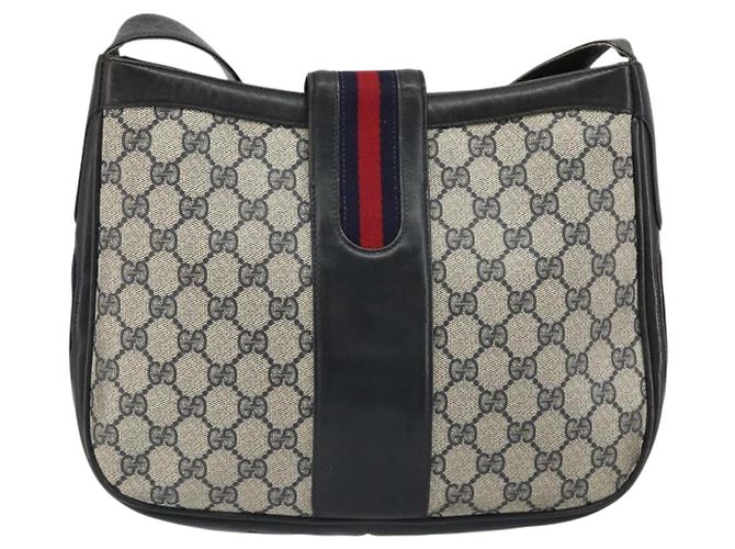 Borsa a tracolla GUCCI GG Supreme in PVC e pelle blu navy e oro Auth 190743 D'oro - vista 3