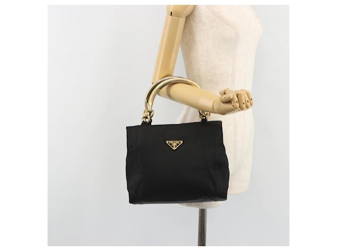 Borsa PRADA Nylon Nero Oro Auth ar14012 D'oro - vista 23