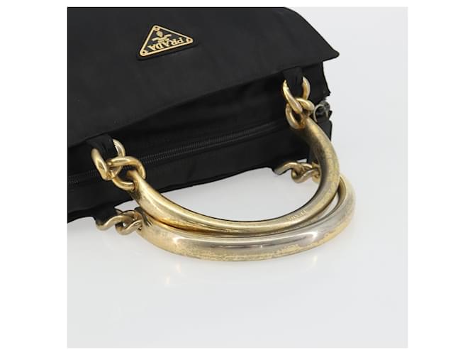 Borsa PRADA Nylon Nero Oro Auth ar14012 D'oro - vista 7