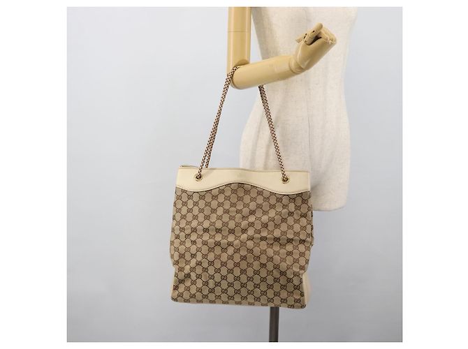 Borsa Tote GUCCI GG Canvas Beige Oro 109141 Auth mr2652 D'oro - vista 21