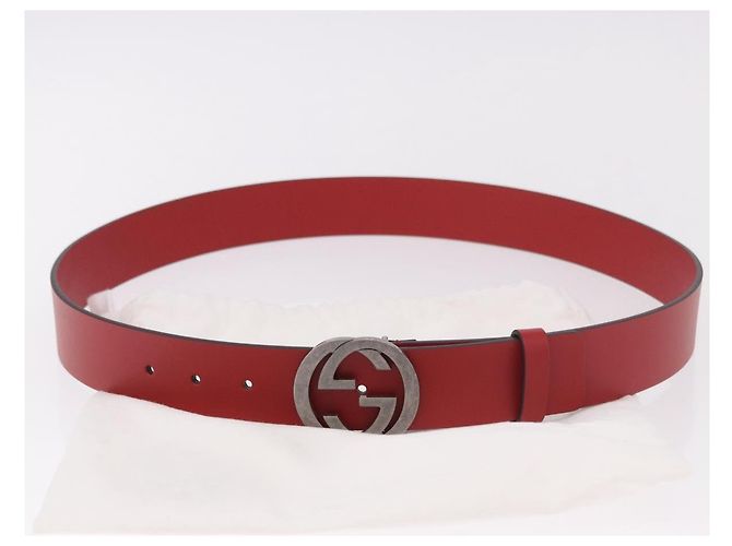 GUCCI Interlocking G Gürtel Leder 43.7" Rot Silber 546389 Auth BA13818V - Ansicht 10