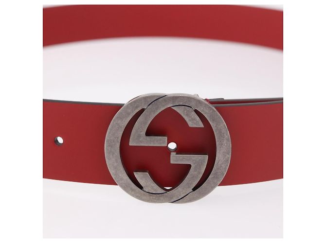 GUCCI Interlocking G Gürtel Leder 43.7" Rot Silber 546389 Auth BA13818V - Ansicht 5