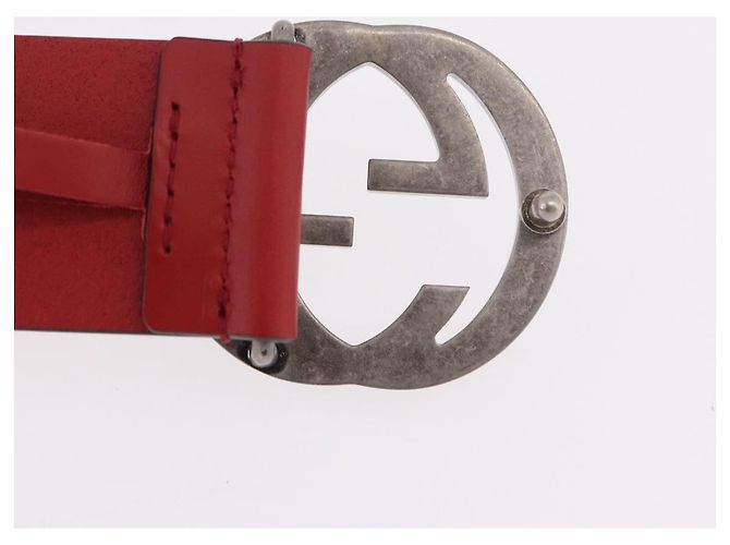 GUCCI Interlocking G Gürtel Leder 43.7" Rot Silber 546389 Auth BA13818V - Ansicht 6