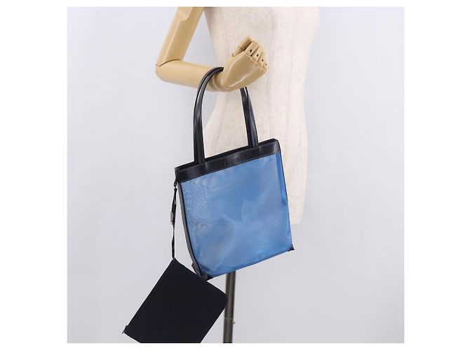 Borsa Tote LOEWE Nylon Mesh Blue Silver Auth bs35980 Argento - vista 21