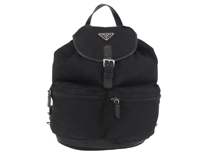Zaino PRADA Nylon Nero Argento Auth 188443 - vista 13