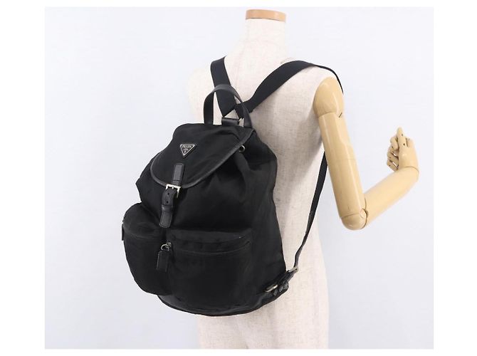 Zaino PRADA Nylon Nero Argento Auth 188443 - vista 29