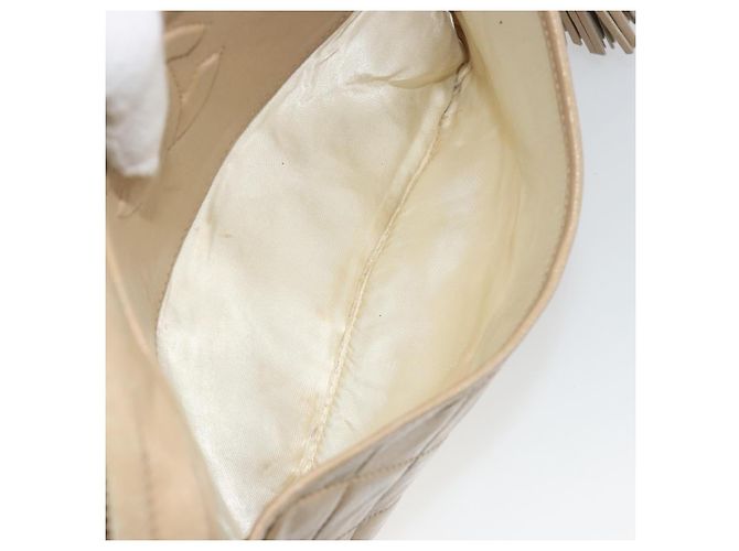 CHANEL Matelasse Chain Shoulder Bag Lamb Skin Beige Gold CC Auth 191285 D'oro - vista 11