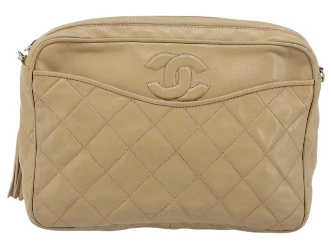 CHANEL Matelasse Chain Shoulder Bag Lamb Skin Beige Gold CC Auth 191285 D'oro - vista 13