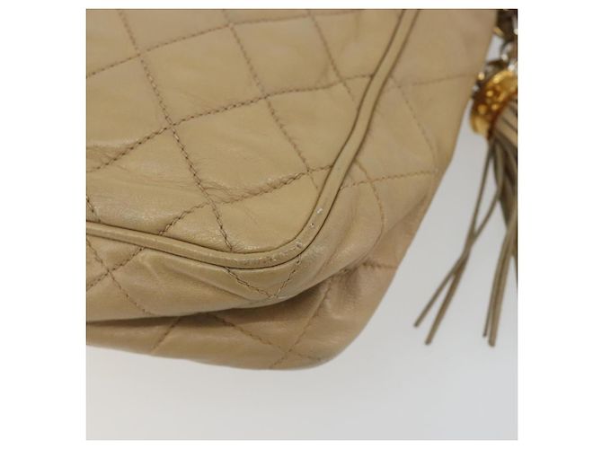CHANEL Matelasse Chain Shoulder Bag Lamb Skin Beige Gold CC Auth 191285 D'oro - vista 16