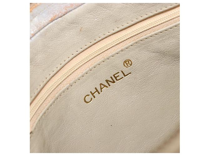 CHANEL Matelasse Chain Shoulder Bag Lamb Skin Beige Gold CC Auth 191285 D'oro - vista 19