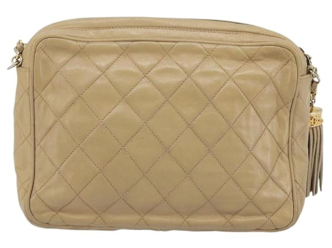 CHANEL Matelasse Chain Shoulder Bag Lamb Skin Beige Gold CC Auth 191285 D'oro - vista 2