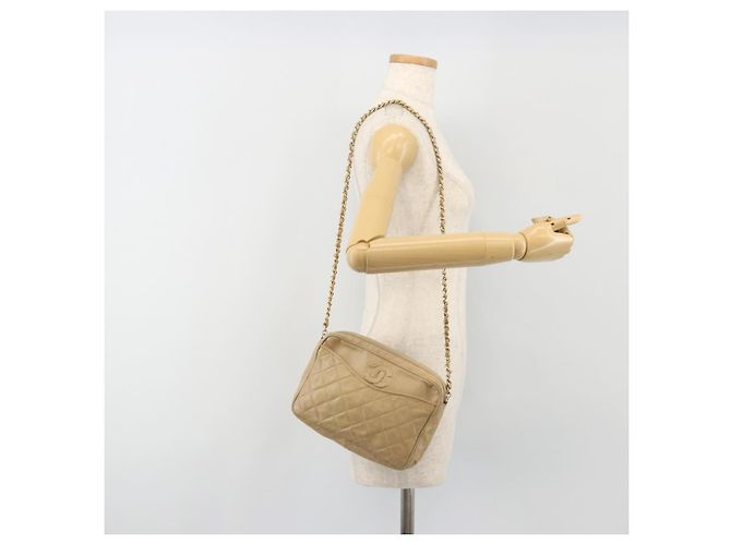 CHANEL Matelasse Chain Shoulder Bag Lamb Skin Beige Gold CC Auth 191285 D'oro - vista 24