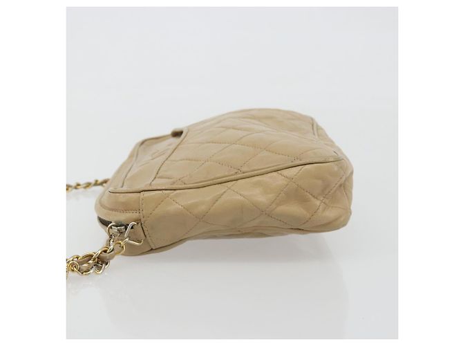 CHANEL Matelasse Chain Shoulder Bag Lamb Skin Beige Gold CC Auth 191285 D'oro - vista 4