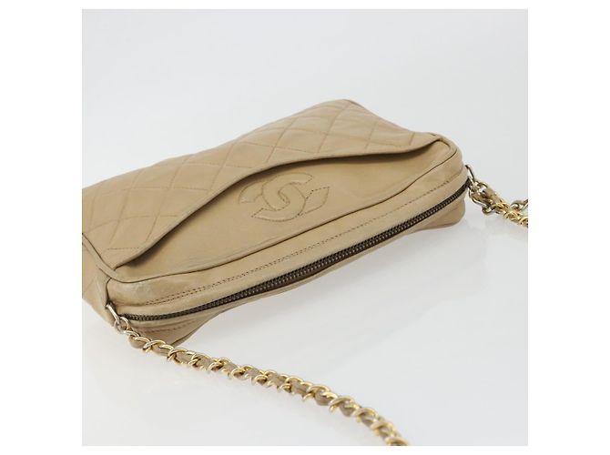 CHANEL Matelasse Chain Shoulder Bag Lamb Skin Beige Gold CC Auth 191285 D'oro - vista 6