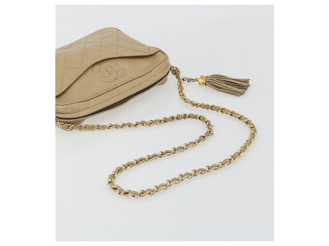 CHANEL Matelasse Chain Shoulder Bag Lamb Skin Beige Gold CC Auth 191285 D'oro - vista 7