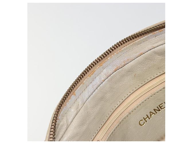 CHANEL Matelasse Chain Shoulder Bag Lamb Skin Beige Gold CC Auth 191285 D'oro - vista 9