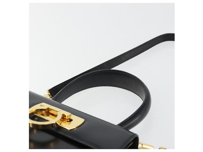 Bolso Salvatore Ferragamo Gancini de Cuero 2way Negro Oro Auth 190688 Dorado - vista 14