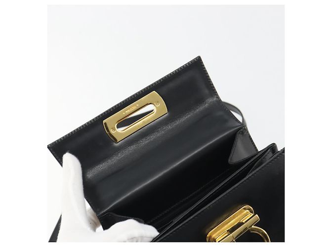 Bolso Salvatore Ferragamo Gancini de Cuero 2way Negro Oro Auth 190688 Dorado - vista 21