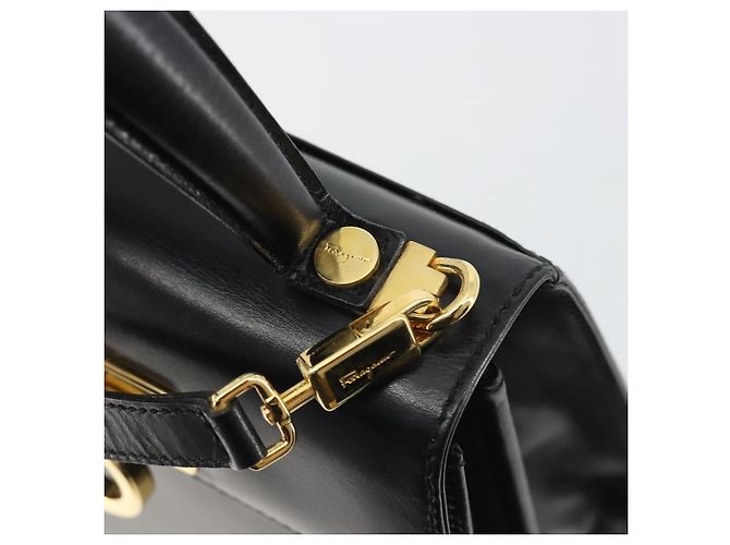 Bolso Salvatore Ferragamo Gancini de Cuero 2way Negro Oro Auth 190688 Dorado - vista 9