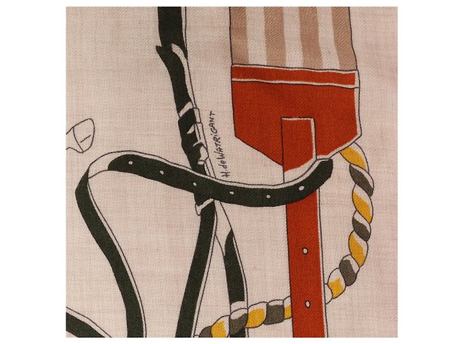 Fazzoletto in cashmere e seta Hermès Carré 100 "RONDS DE MARCHE" Beige - vista 10