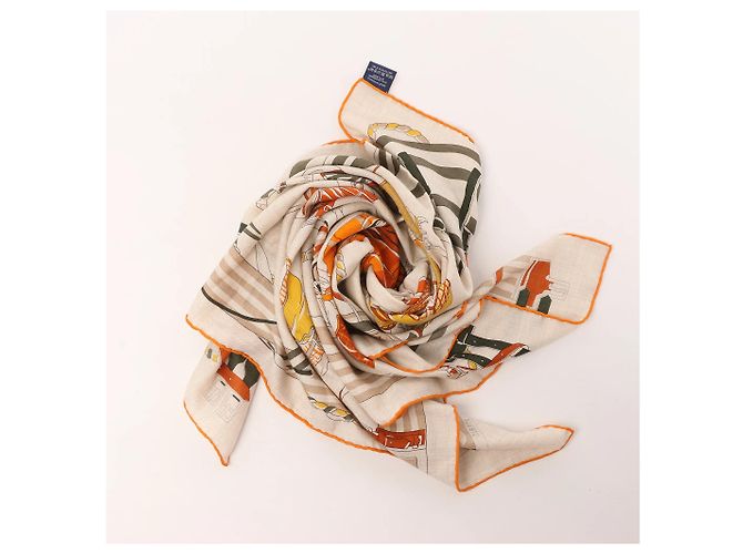 Fazzoletto in cashmere e seta Hermès Carré 100 "RONDS DE MARCHE" Beige - vista 14