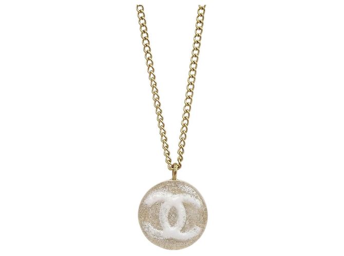 Choker Chanel Vintage CC con pendente rotondo in metallo D'oro - vista 4