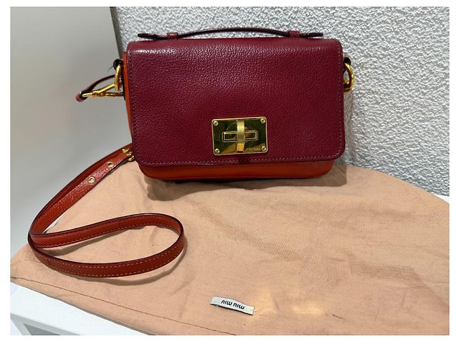 Borsa a tracolla in pelle Miu Miu Madras Rosso Arancio Arancione - vista 14