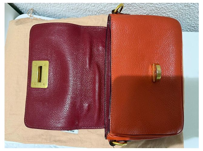 Borsa a tracolla in pelle Miu Miu Madras Rosso Arancio Arancione - vista 9