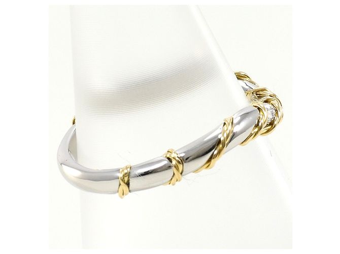 Autre Marque 18K Gelbgold- und Platin-Ring mit Diamant Golden - Ansicht 2